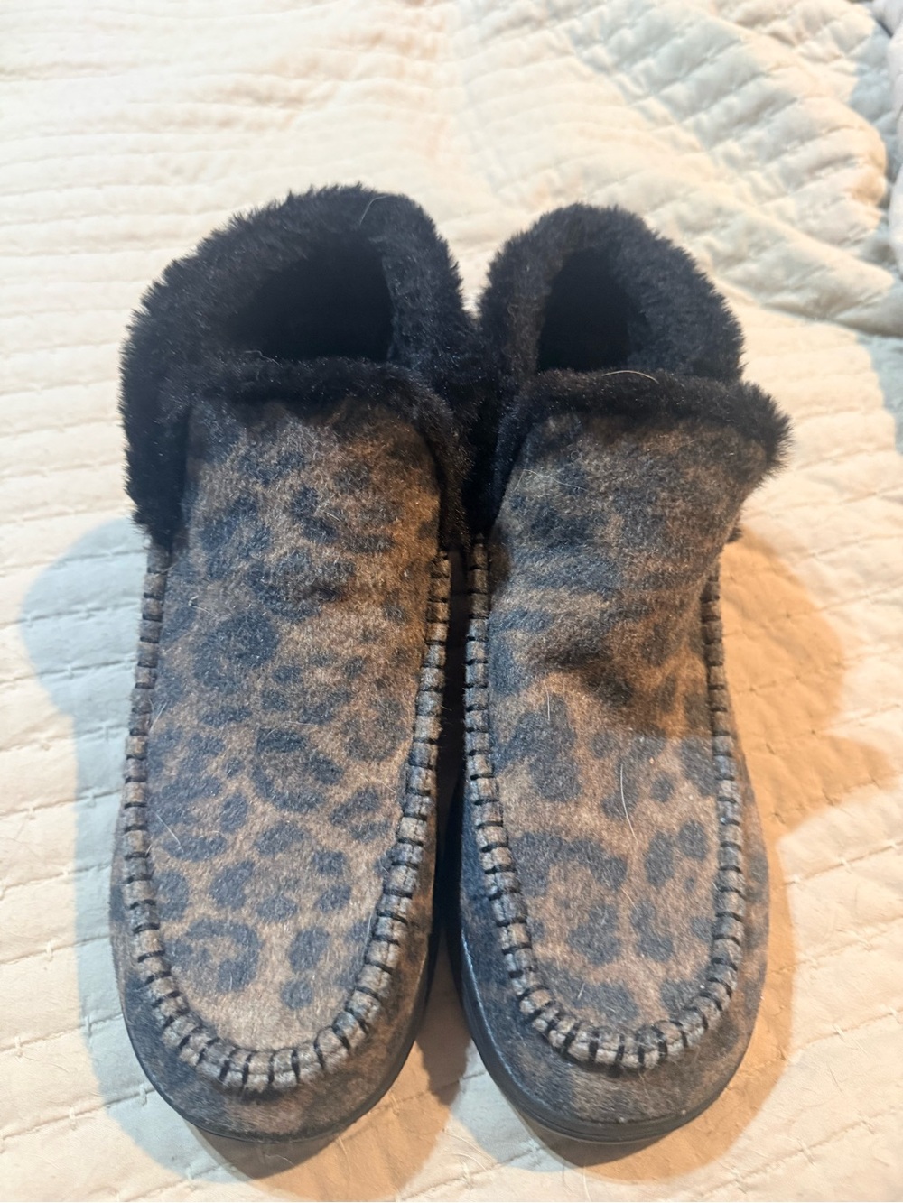 Hey Dude Leopard Print Fuzzy Lined Booties - Brown & Black